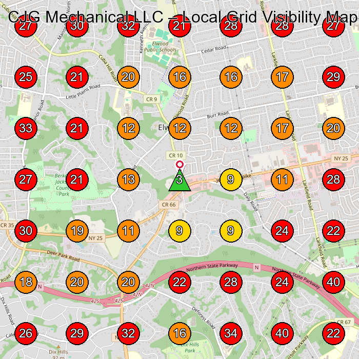 CJG Mechanical LLC GeoGrid visibility map for Heating Contractor in Kings Park